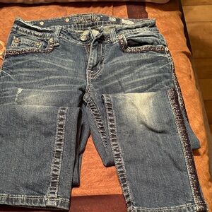 Miss Me Dark Blue Denim Jeans with Embellished Trim